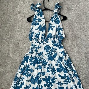 Only used once Baltic born Everlee Tie Tank Maxi Dress | White + Blue Floral